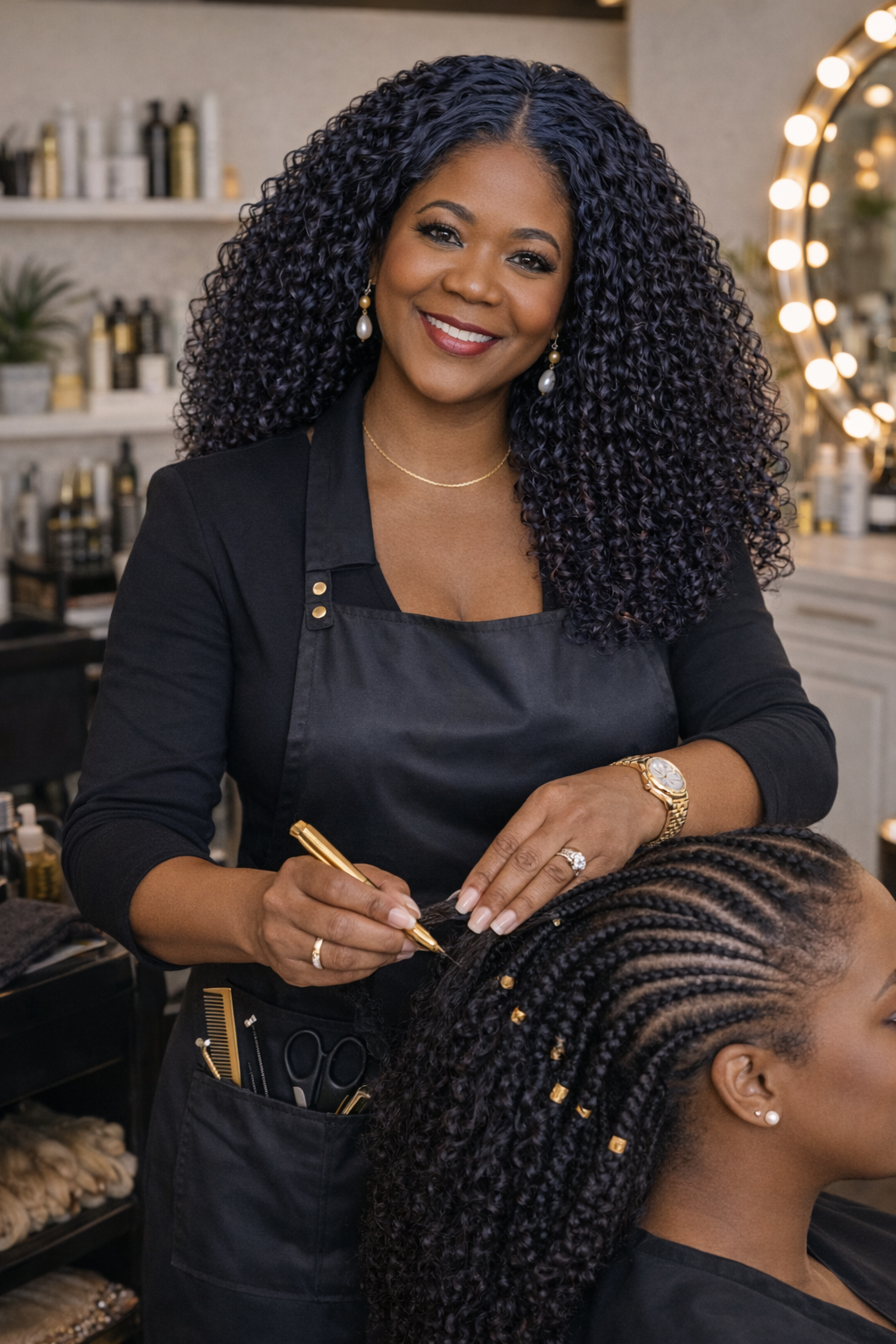 Beautiful dark-skinned Black women in beauty training together